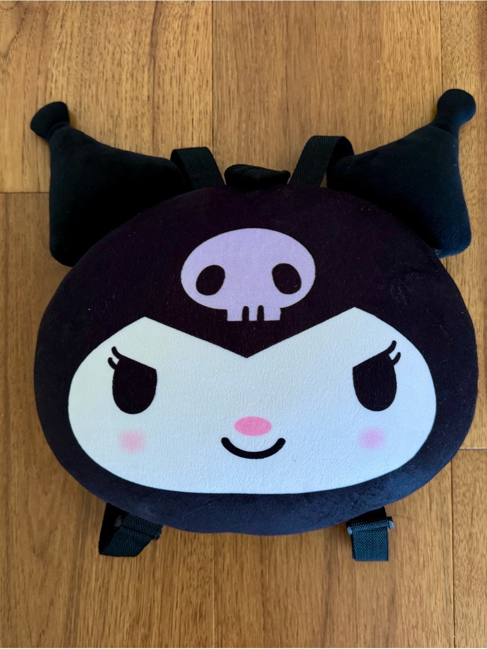 Sanrio Black and White Kuromi Plush Head Backpack with Pink Accents